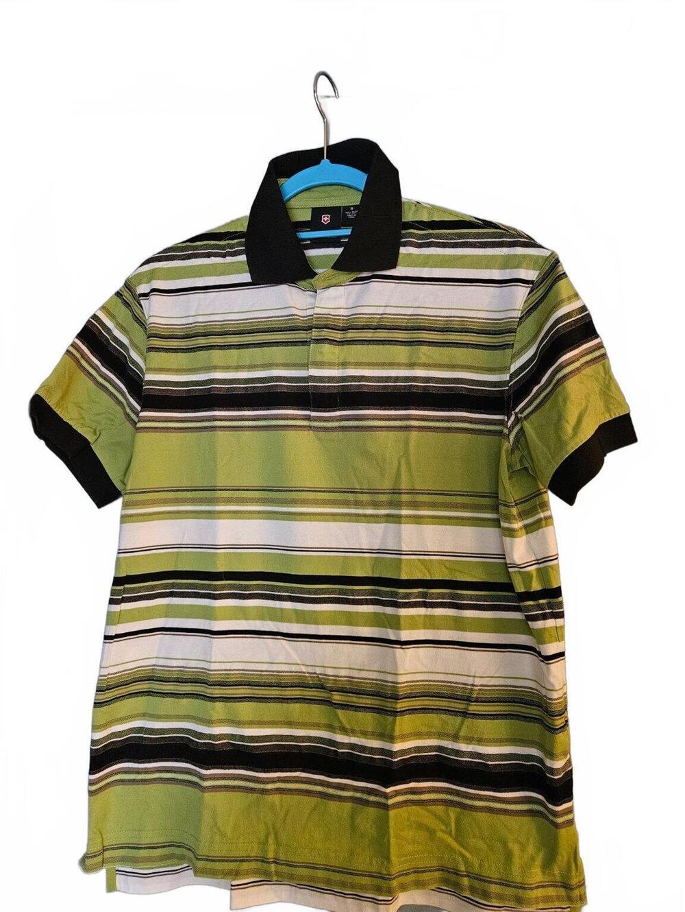 Victorinox Swiss Army Mens S Pima Cotton Green Striped Polo Shirt Made Peru